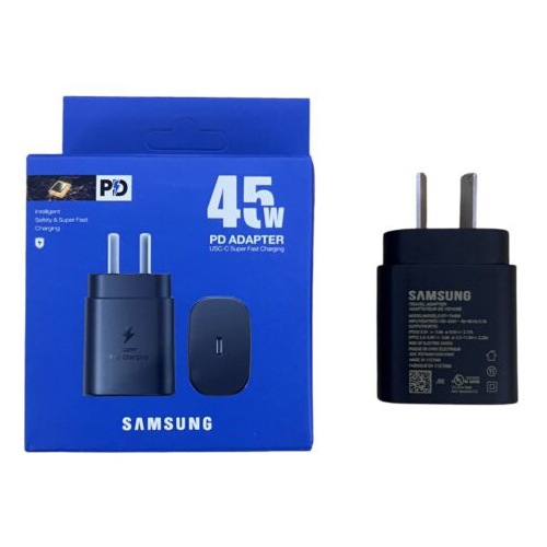 Cargador Tipo C 45w Cabezal Carga Super Rápida Para Samsung Negro