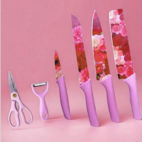 Set De Cuchillos Cocina Floreados