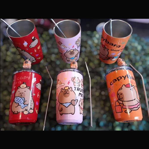 Vaso Térmico De Capibara Para Niños De Acero Inoxidable